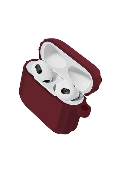 Tr Airpods 3 Uyumlu Rubber Silicone Case Kancalı Yumuşak Silikon Kılıf Airpods 3 Uyumlu Kulaklık Kılıfı Bordo