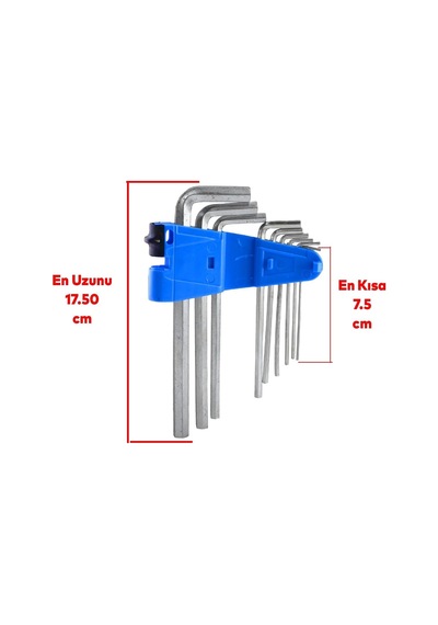 Allen Alyan Krom Anahtar Uzun 9'lu Set Altıgen Vida Sıkma Sökme Metal 1.5 2 2.5 3 4 5 6 8 10 Mm