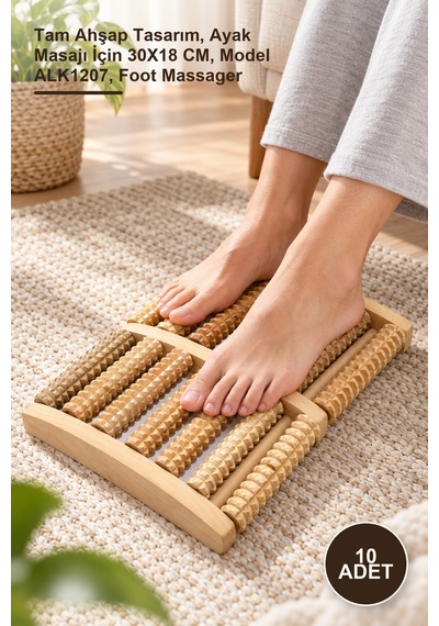 10 Adet Ahşap Ayak Masaj Aleti Tam Ahşap Tasarım, Ayak Masajı İçin 30x18 Cm, Model Alk1207, Foot Massager