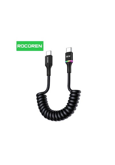 Rocoren 100w 5a E-marker Çipli Spiral Type-c To Type-c Hızlı Şarj Ve Data Kablosu 1.6 Metre