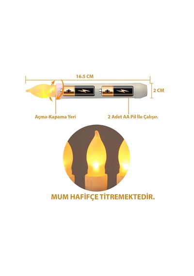 Hymark Titreyen Dekoratif Led Mum 12 Adet Alevsiz Konik Şekilli U
