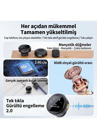 Bwc-04 2.4g Dijital Ekranlı İkili Kablosuz Yaka Mikrofonu - Type-c Alıcılı & Şarj Kutulu Yayıncı Mikrofon Seti