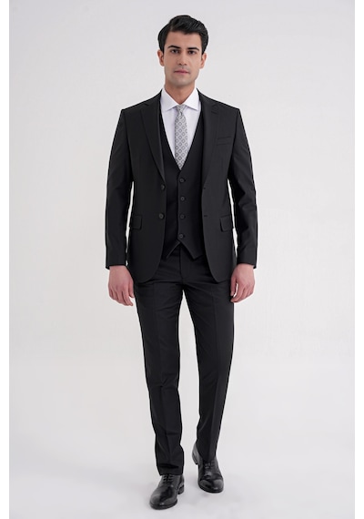 Efor Slim Fit Çift Yırtmaç Dokulu %97 Yün Esnek Siyah Yelekli Klasik Takım Elbise Tk 936 Siyah Efor Slim Fit Çift Yırtmaç Dokulu %97 Yün Esnek Siyah Yelekli Klasik Takım Elbise Tk 936 Siyah