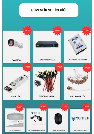 4 Kameralı Full HD Güvenlik Kamera Seti 320 GB HDD 5MP Gece Görüşlü (Siyah-Beyaz) Sabit İp Gerekmez 4 Kameralı Full HD Güvenlik Kamera Seti 320 GB HDD 5MP Gece Görüşlü (Siyah-Beyaz) Sabit İp Gerekmez