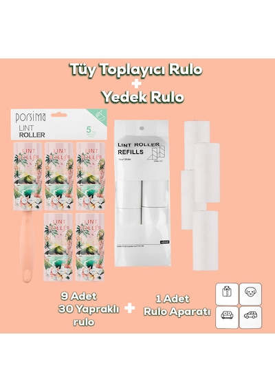 Porsima 3106 Kedi Köpek Tüy Toplayıcı Rulo + 8 Adet Yedek Rulo So