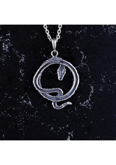 925 Ayar Gümüş Ouroboros Yılan Kolye - Sonsuzluk Ve Yenilenme Sembolü - El Yapımı Takı - Mitoloji Severler İçin Hediye Gümüş