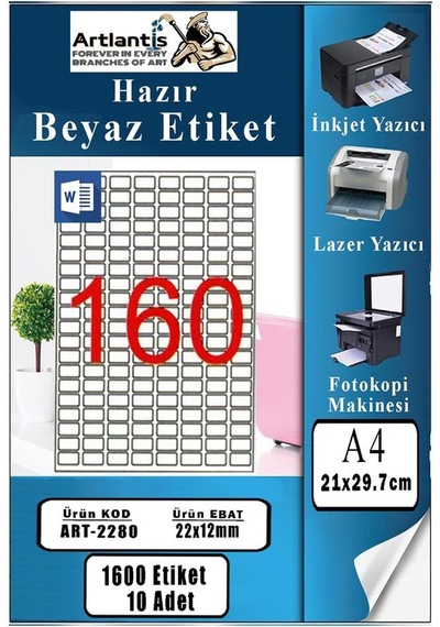 A4 Hazır Etiket 22x12 Mm 10 Sayfa 1 Paket 160 Lı Kendinden Yapışkanlı Fotokopi Lazer İnkjet Kağıdı Yazıcılar İçin Uyumlu