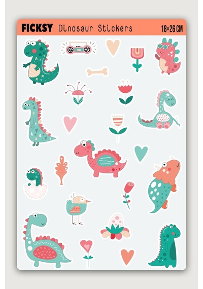 Sevimli Dinozor Sticker Seti - 24 Adet Etiket Çıkartma Diğer