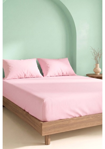 Soft Pembe %100 Pamuklu Çift Kişilik Lastikli Çarşaf Takımı - 3 Parça