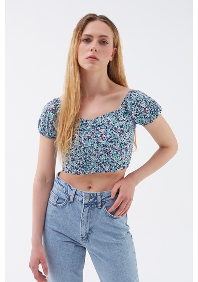 Crop Kadın Bluz K.kol Mavi
