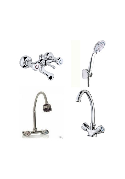 Erce Klasik Banyo Spiralli Lavabo + Eviye Bataryası Duş Takımı