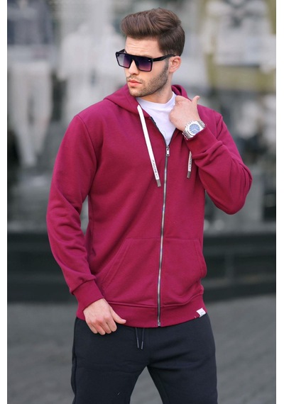 Madmext Bordo Fermuarlı Kapüşonlu Sweatshirt 6161-bordo Bordo
