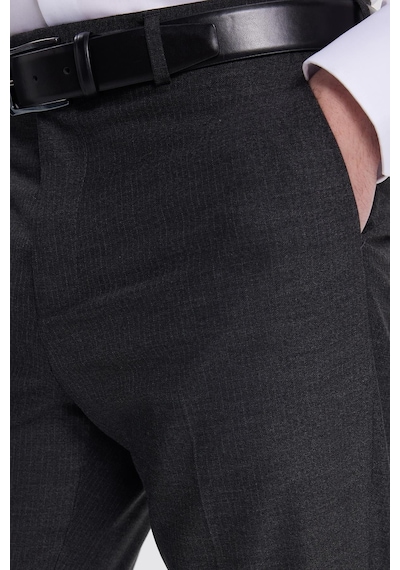 Tudors Erkek Slim Fit Sivri Yaka Çizgili Kapaklı Cepli Antrasit Takım Elbise-41961