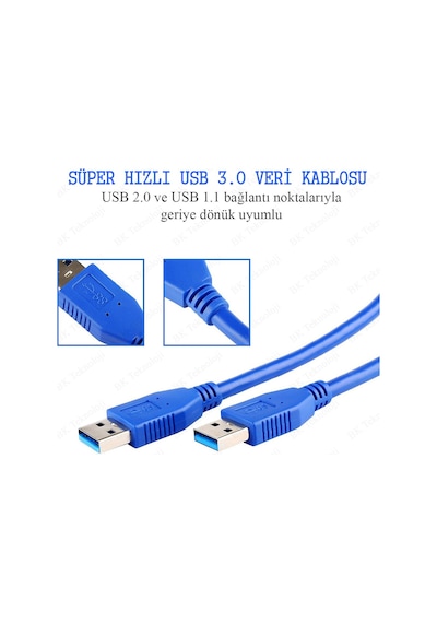 BK Teknoloji Yüksek Hızlı USB 3.0 Erkek-Erkek Data Kablosu 50 CM
