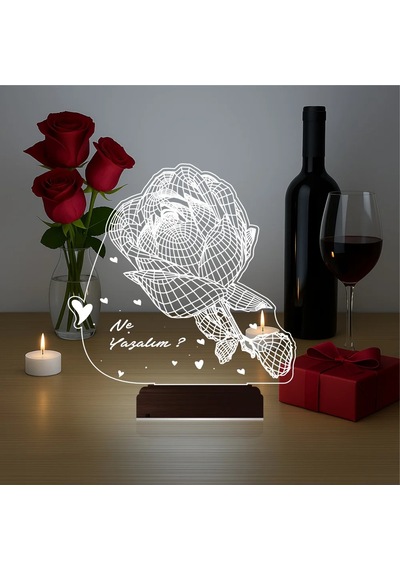 Luvivia Sevgiliye Hediye Gül Kişiye Özel 3d Lamba - Masa Gece Lambası V2