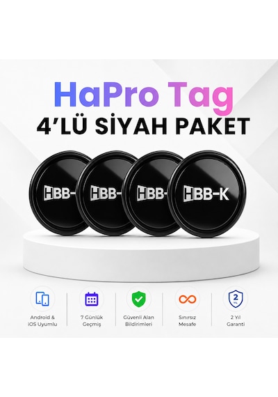 Hapro Tag Apple Uyumlu iOS & Android Airtag Akıllı Gps Siyah 4'lü Paket