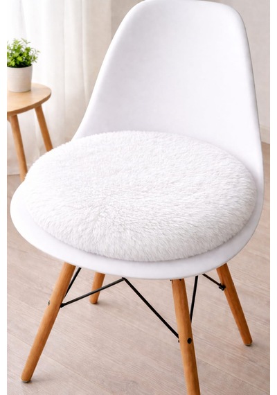 2 Adet Yuvarlak Sandalye Minderi 40cm Beyaz