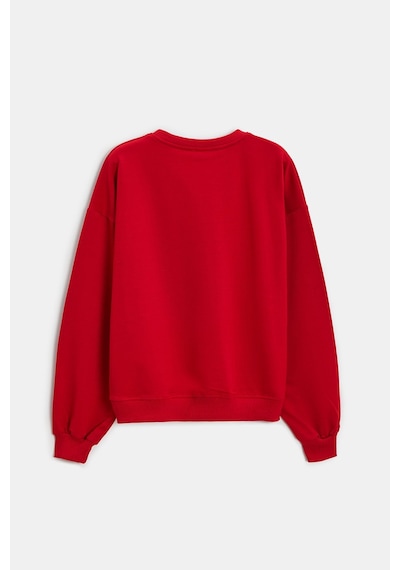 Sââde Kadın Oversize Bisiklet Yaka Basic Casual Sweatshirt Kırmızı