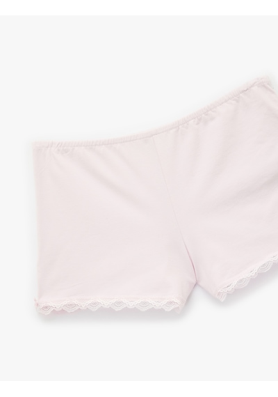 Koton Dantel Detaylı Beli Lastikli Pamuklu Şort Pembe 6wlk80031mk Gül