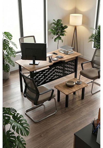 Sehpalı Büro Masası ,ofis Masası, 140 Cm. Çalışma Masası Takımı 5141 Antrasit