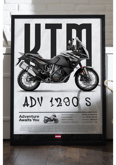 Ktm Adv 1290 Siyah Ahşap Çerçeveli Poster, Dekoratif Motosiklet Duvar Tablosu
