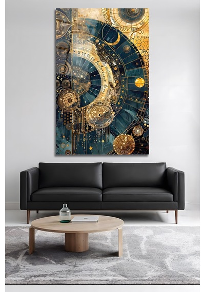 Astronomi Ve Zaman Altın Mavi Kozmik Cam Tablo Modern Sanat Tablosu Uv Baskılı Canlı Renkler Yatak Odası Ve Antre Anlamlı Hediye Seçeneği