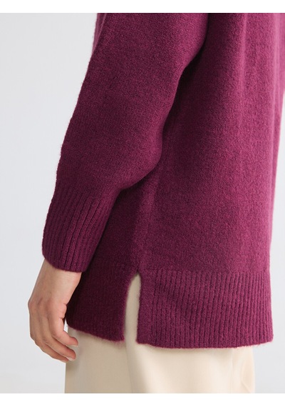 Lcw Modest Bordo Bisiklet Yaka Oversize Kadın Triko Tunik