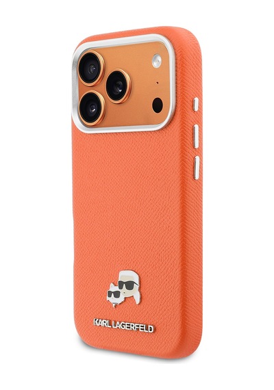Apple iPhone Uyumlu  17 Pro Kılıf Lisanslı M-safeli Metal Kamera Ve Buton K&c Head Logolu Pu Deri Kapak Turuncu