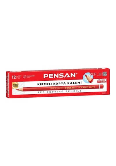Pensan Mercanlı Kurşun Kalem 12 Adet + 12 Adet Kırmızı Kopya Kalemi Kırmızı