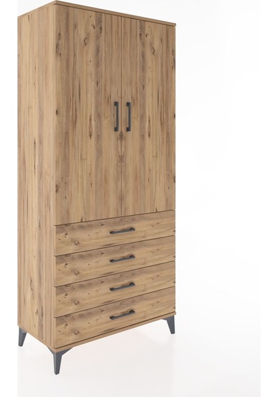 Hyperion Dolap 2 Raflı 4 Çekmeceli Tek Askılı 88x44x195 Çam-çam Atlas Çam