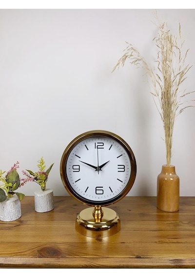 Gold Metal Modern Masa Saati 25 20 Cm Renkli