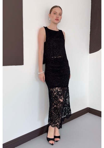 Verymoda Dantel Uzun Etek D3012 Siyah