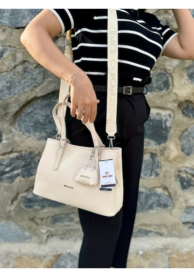 Just Polo Kadın Orijinal Just Polo Yumuşak Deri Ayarlanabilir Askılı Lüks El & Omuz Çantası Shoulder Bag Krem