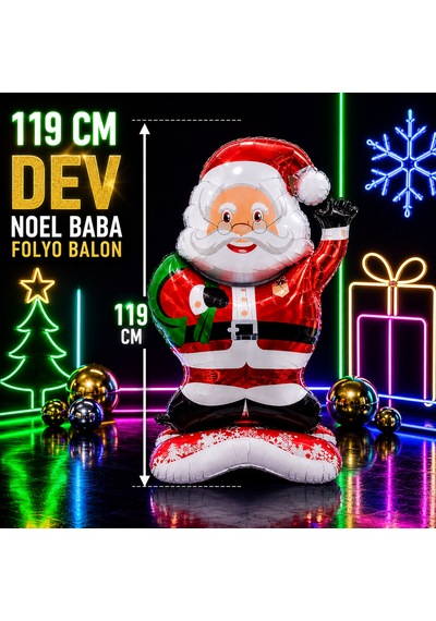 119 Cm Dev Noel Baba Folyo Balon Santa Claus Year's Balloon Dev Noel Baba Balonu Noel Ağacı Süsleri