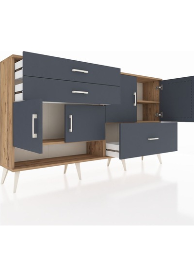 Arges Konsol 3 Raflı 3 Çekmeceli 4 Kapaklı 176x30x99 Çam-antrasit Çam-antrasit