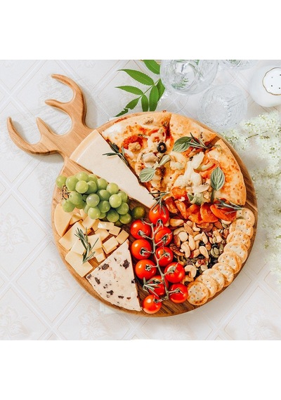 Qerhome Dekoratif Geyik Figürlü Kesme Tahtası Oval - Peynir Tahtası - Dekoratif Sunumluk 36 Cm X 26 Cm Bambu