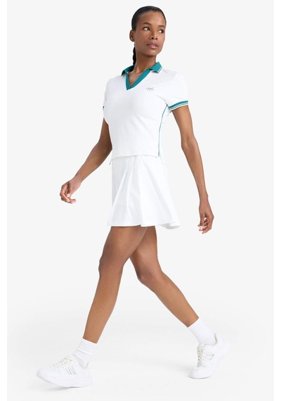 DeFactoFit Standart Fit Pileli İçi Taytlı Mini Tenis Eteği D9317AX25SPWT34 Beyaz