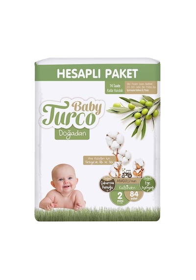 Baby Turco Doğadan Bebek Bezi 2 Numara Mini Hesaplı Paket 84 Adet