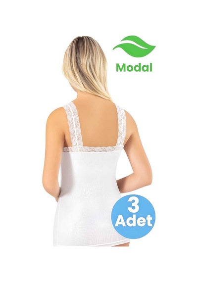 Tezzgelsin Kadın 3'lü Modal Kaşkorse Kalın Dantel Askı Detaylı Pedli Atlet Beyaz
