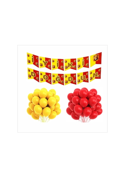 Sarı Kırmızı Taraftar Iyi Ki Doğdun Banner Ve 5 Adet Sarı Balon - 5 Adet Kırmızı Balon Set