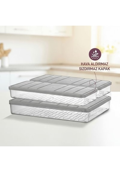 - Nora 3&apos Lü 1 Büyük + 2 Küçük Boy Açık Gri Saklama Kabı