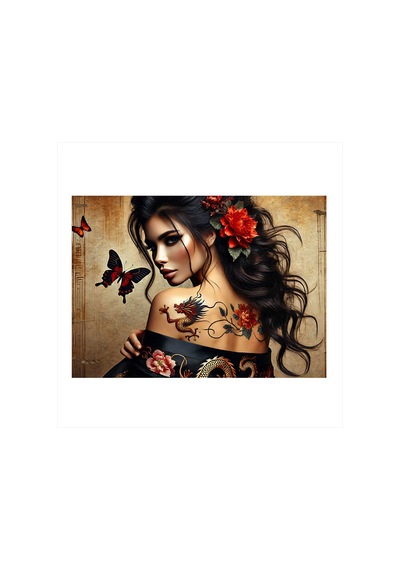 Gizemli Kadın Ve Ejderha Dövmeleri Art Mdf Poster