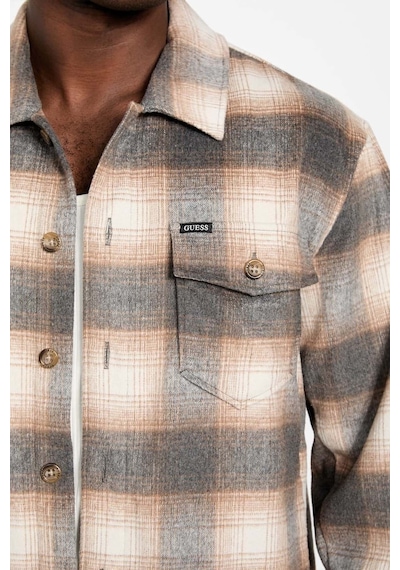 Guess Erkek Ekose Desenli Çift Cepli Relaxed Fit Gömlek - Bej Bej