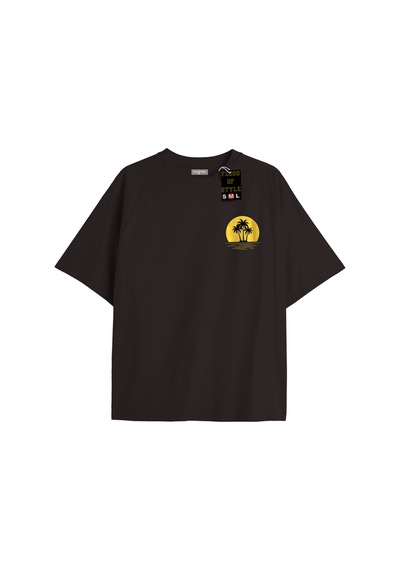 Flood Of Style Siyah Oversize T-shirt Minimal Güneş Ağaç Özel Tasarım