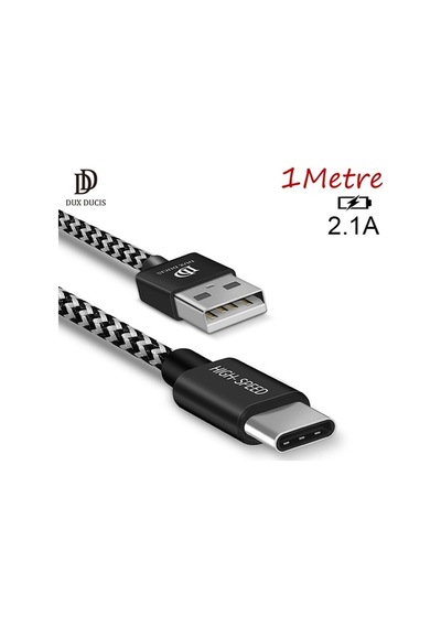 Dux Ducıs Usb Type C Kopmaz Yırtılmaz Usb Kablo Hızlı Şarj 1 Met (309312946)-Siyah,Gri