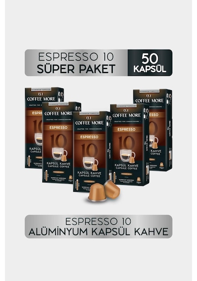 Coffee More 10 Espresso Kapsül Kahve 10 X 5 Paket 50 Adet Nespresso Uyumlu Kapsül Kahve
