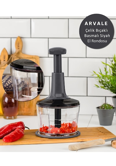 Arvale Çelik Bıçaklı Basmalı El Rondosu Rondo Blender Siyah