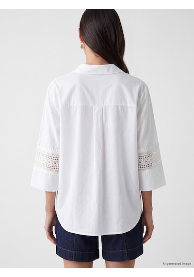 Lcw Everyday Ekru Gömlek Yaka Nakışlı Oversize Bluz