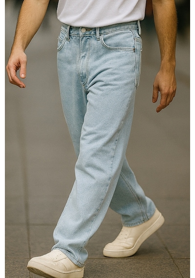 Cedy Denim Yüksek Kalite Baggy Fit Jean Leon Yüksek Bel Bol Kesim Kot Pantolon C352 Mavi