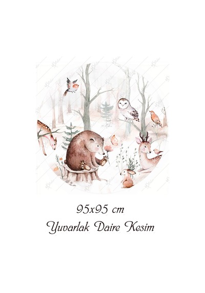 MSticker Yuvarlak Ormandaki Sevimli Hayvanlar Soft Renklerde Duvar Sticker 95x95 Cm